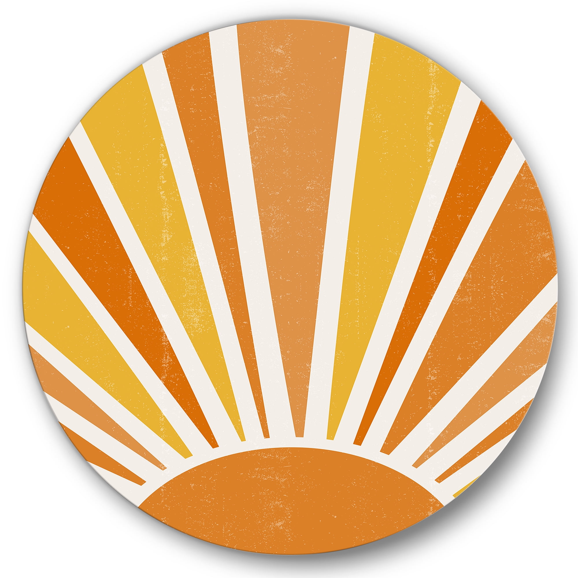 Designart 'Minimal Bright Shining Orange Sun Rays II' Modern Circle Metal Wall Art 29x29 - Disc of 29