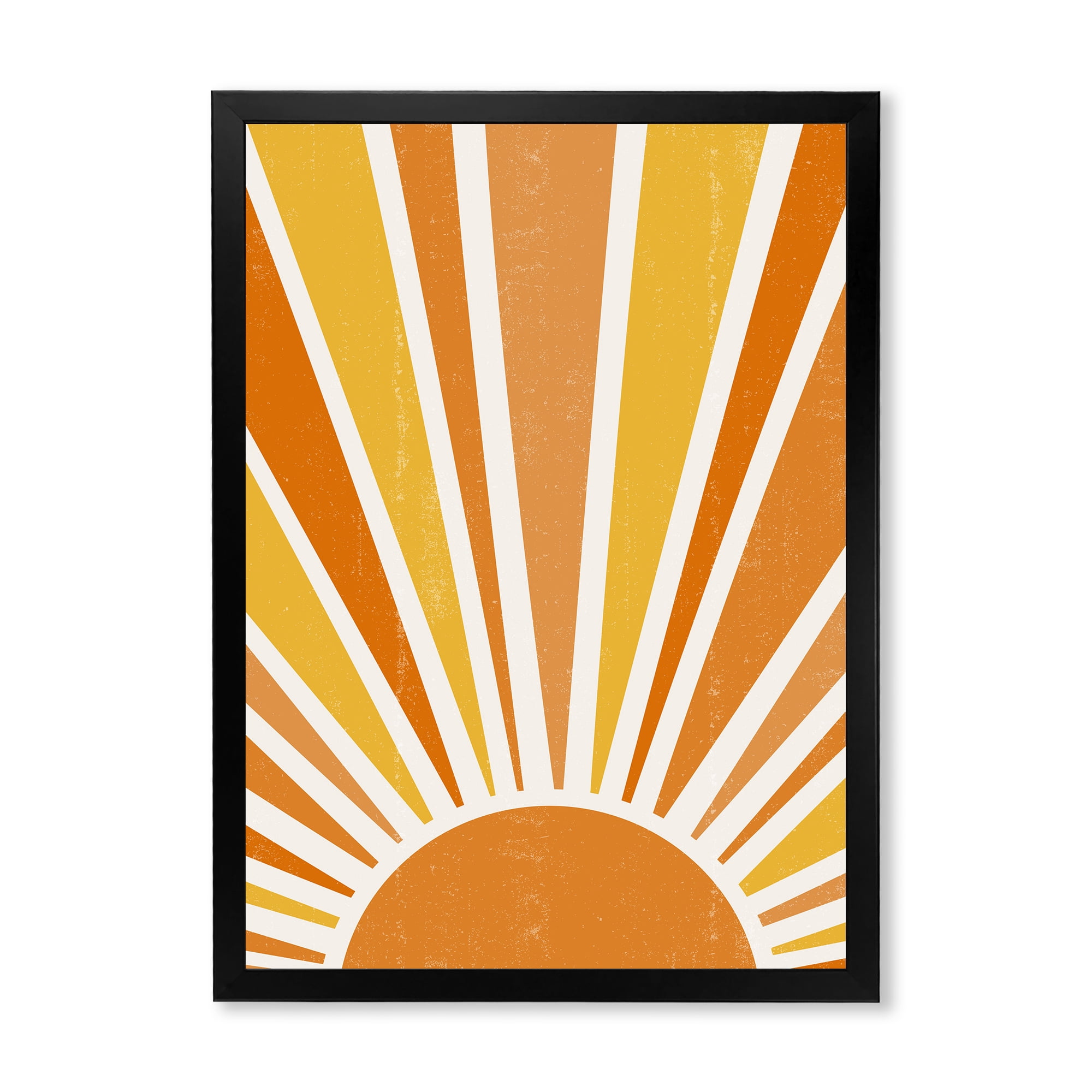 Designart 'Minimal Bright Shining Orange Sun Rays II' Modern Framed Art Print