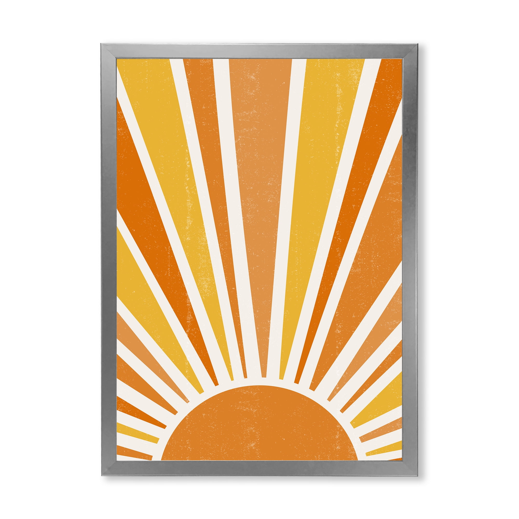 Designart 'Minimal Bright Shining Orange Sun Rays II' Modern Framed Art Print