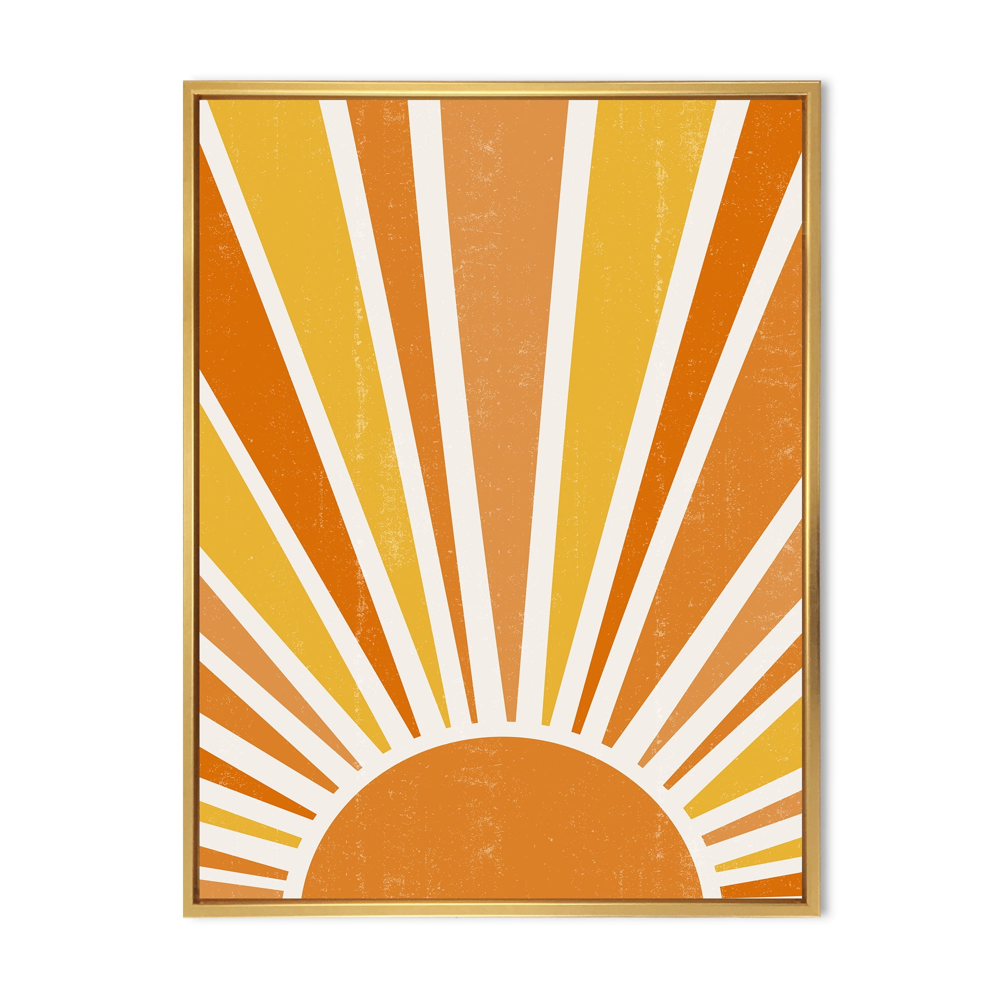 Designart 'Minimal Bright Shining Orange Sun Rays II' Modern Framed Canvas Wall Art Print