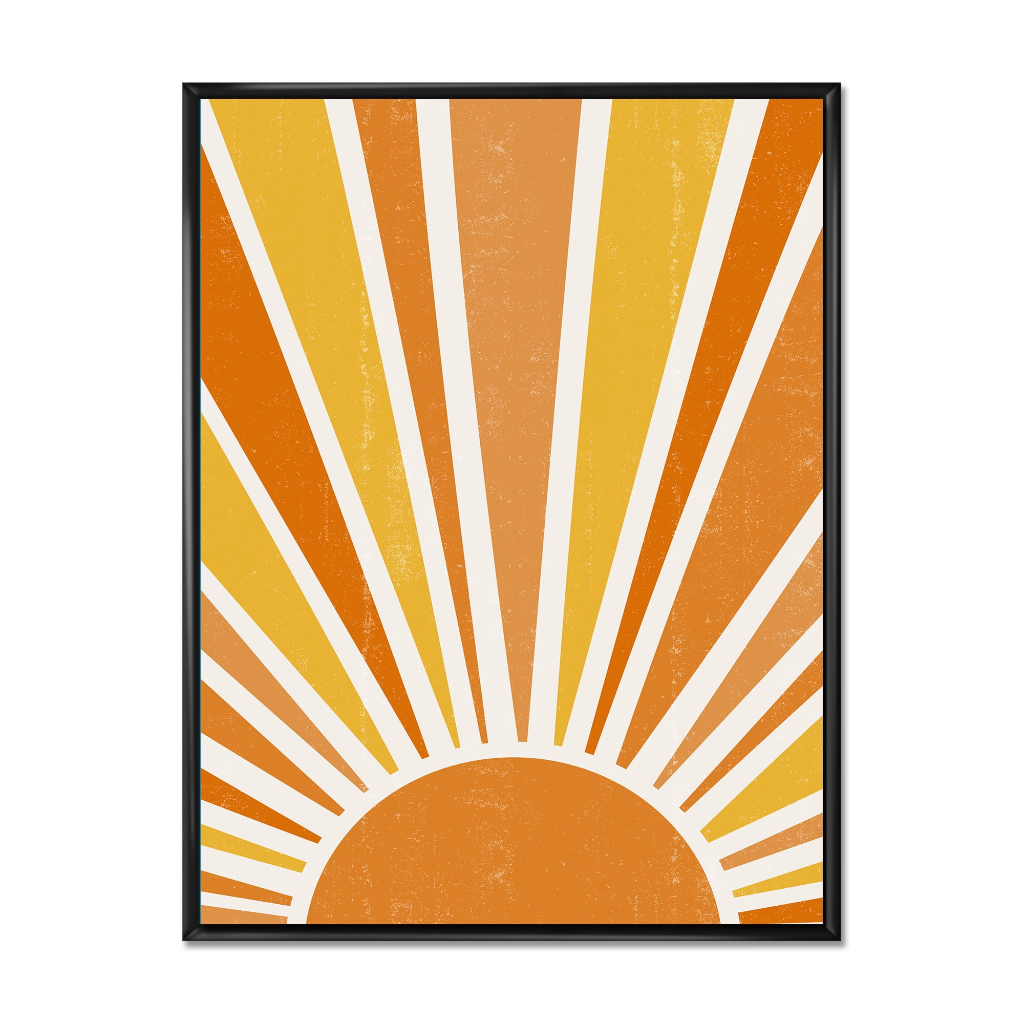 Designart 'Minimal Bright Shining Orange Sun Rays II' Modern Framed Canvas Wall Art Print