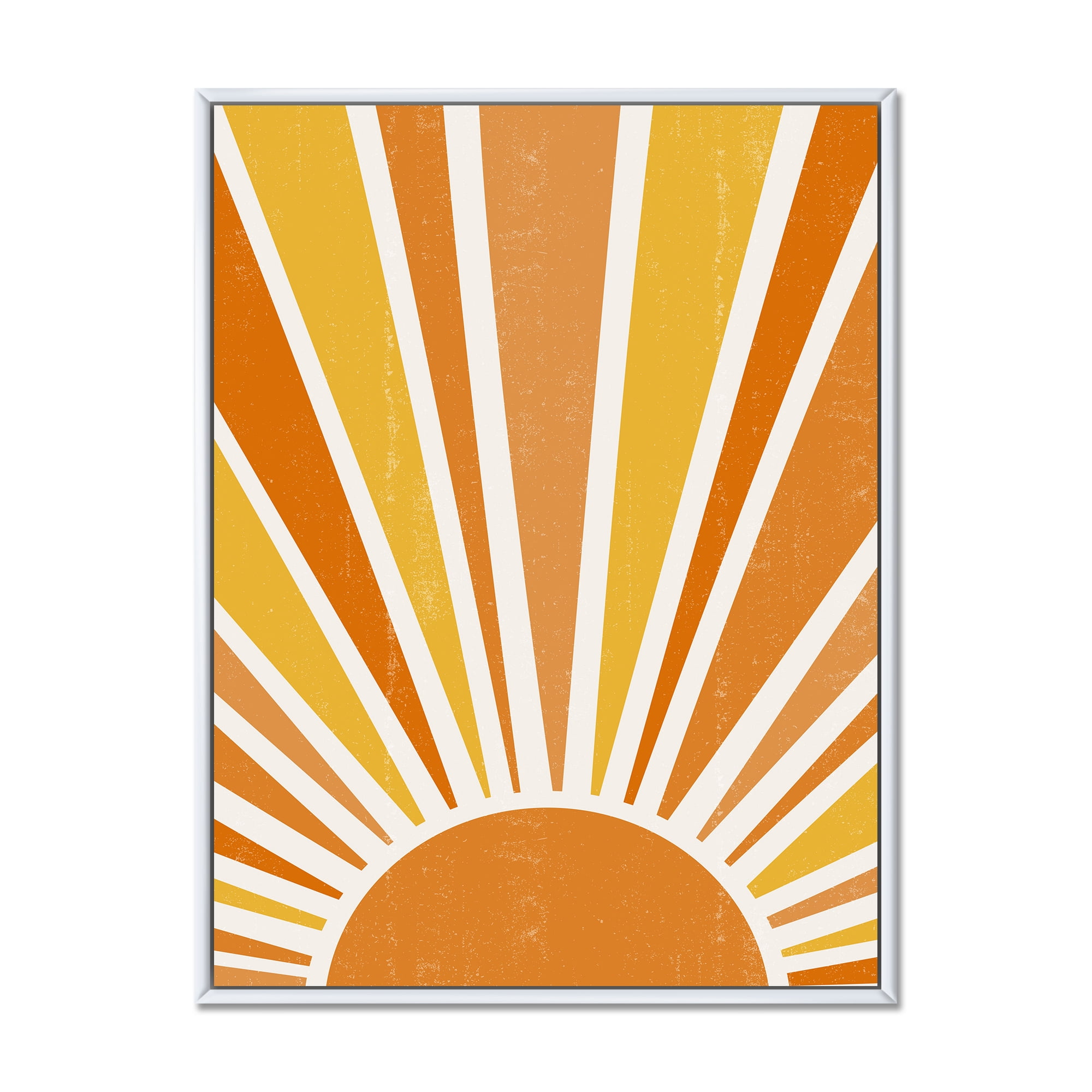 Designart 'Minimal Bright Shining Orange Sun Rays II' Modern Framed Canvas Wall Art Print