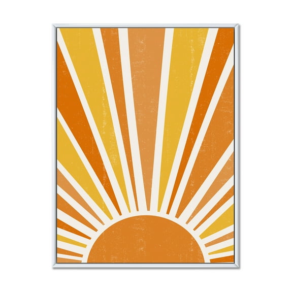 Designart 'Minimal Bright Shining Orange Sun Rays II' Modern Framed Canvas Wall Art Print