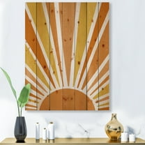 Designart 'Minimal Bright Shining Orange Sun Rays II' Modern Print on Natural Pine Wood