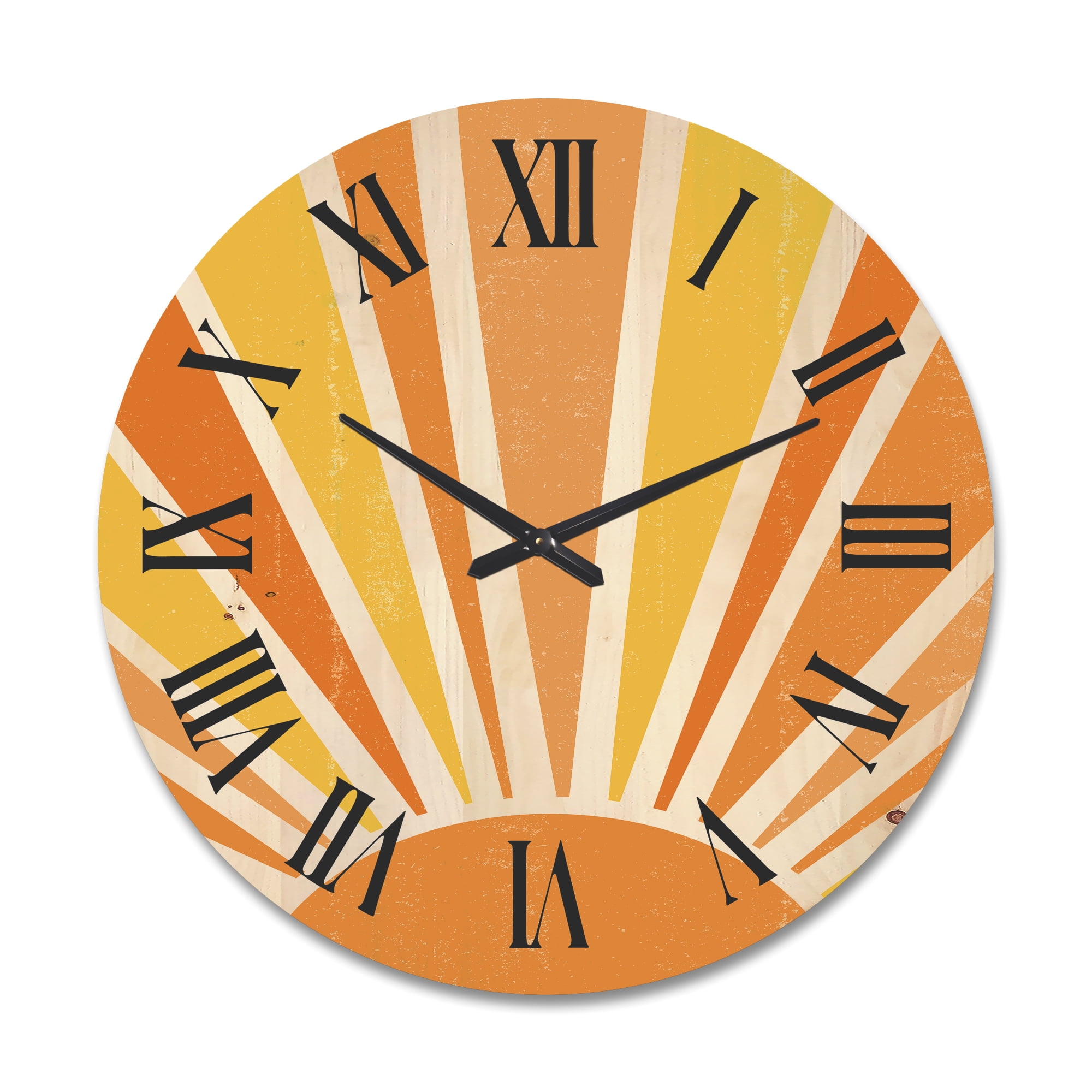Designart 'Minimal Bright Shining Orange Sun Rays II' Modern Wood Wall Clock
