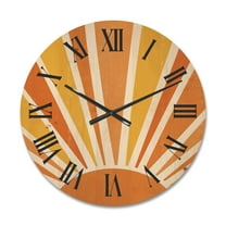 Designart 'Minimal Bright Shining Orange Sun Rays II' Modern Wood Wall Clock