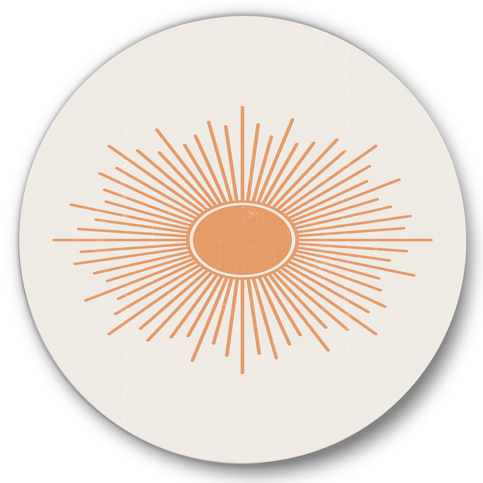 Designart 'Minimal Bright Shining Orange Sun Rays III' Modern Circle Metal Wall Art 11x11 - Disc of 11
