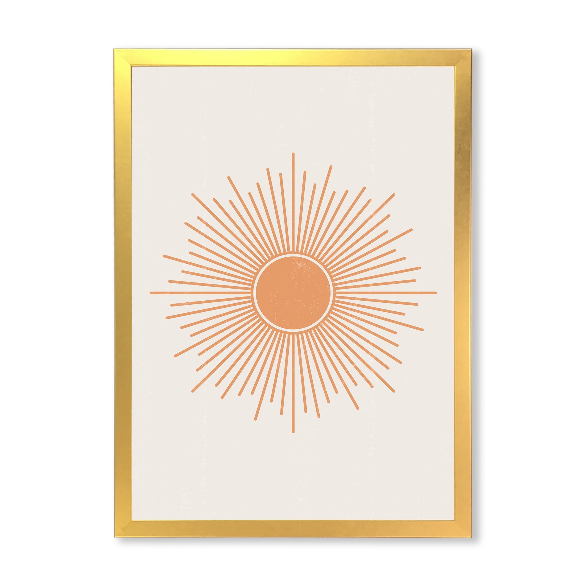 Designart 'Minimal Bright Shining Orange Sun Rays III' Modern Framed Art Print