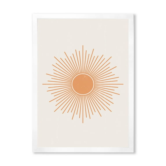 Designart 'Minimal Bright Shining Orange Sun Rays III' Modern Framed Art Print