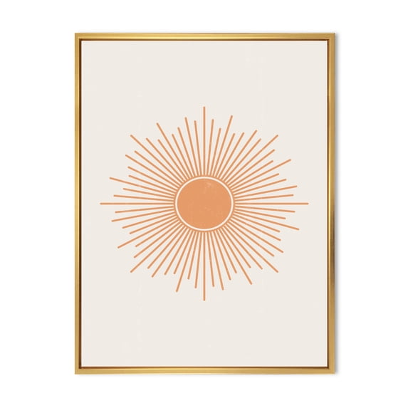 Designart 'Minimal Bright Shining Orange Sun Rays III' Modern Framed Canvas Wall Art Print