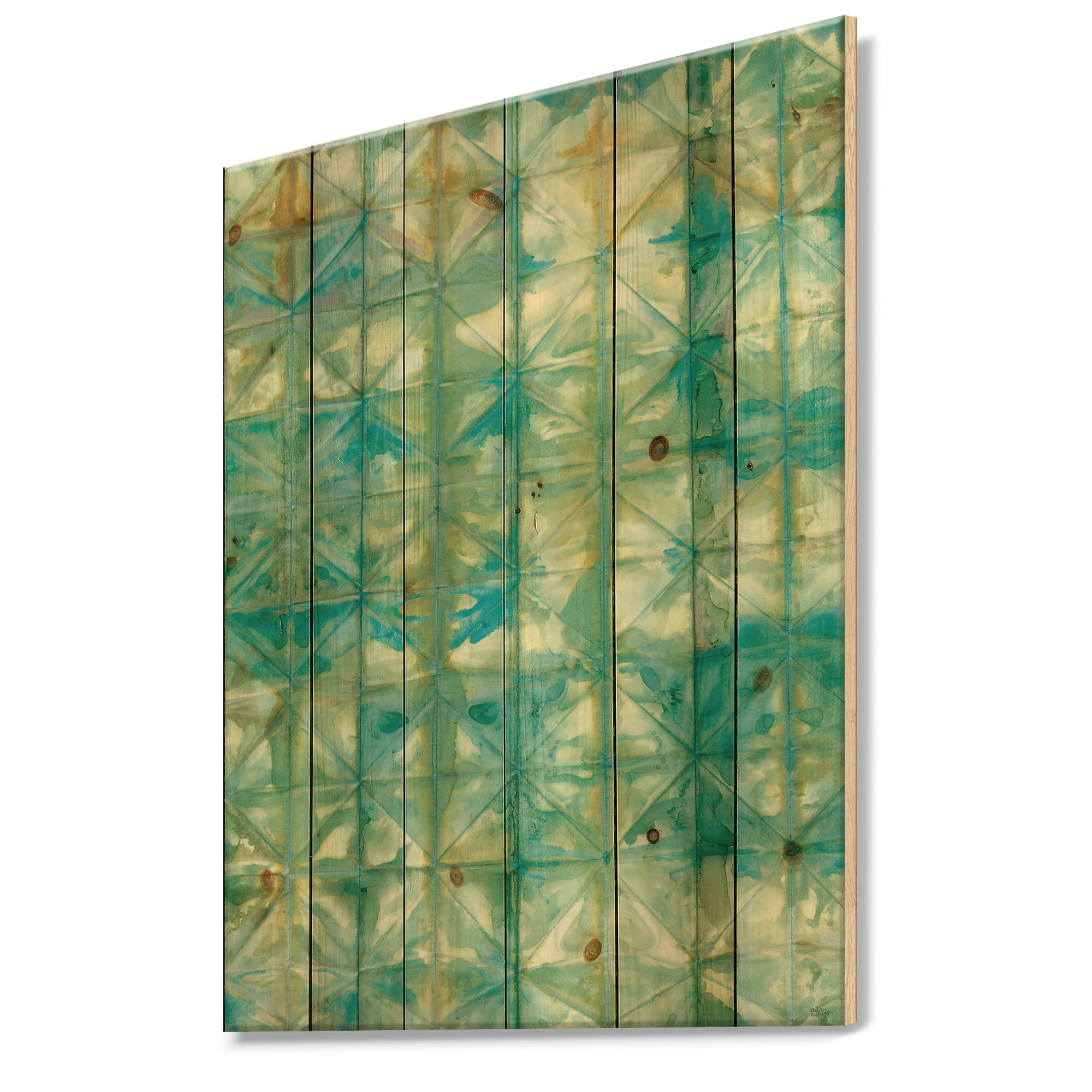 Designart 'Minimal Geometric Blue Diamonds I' Transitional Print on Natural Pine Wood