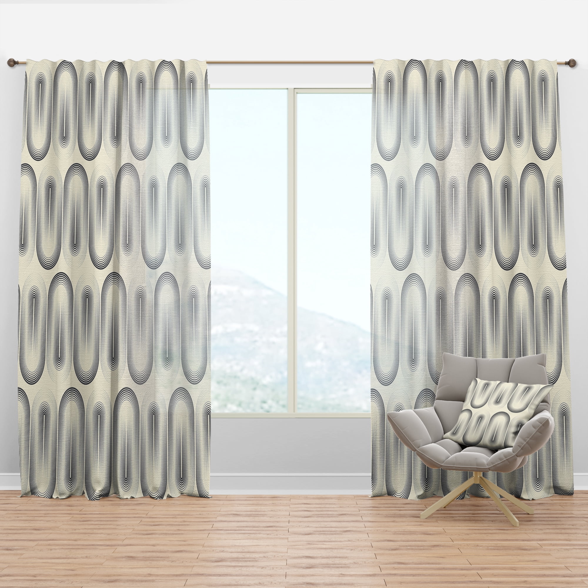 Designart 'Minimal Geometric Retro Curved Ornament I' Mid-Century Modern Curtain Panel