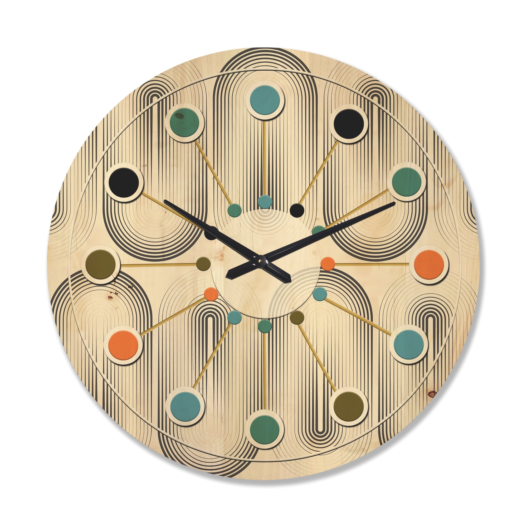 Designart 'Minimal Geometric Retro Curved Ornament I' Mid-Century Modern Wood Wall Clock