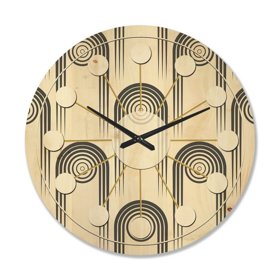 Designart 'Minimal Geometric Retro Curved Ornament II' Mid-Century Modern Wood Wall Clock