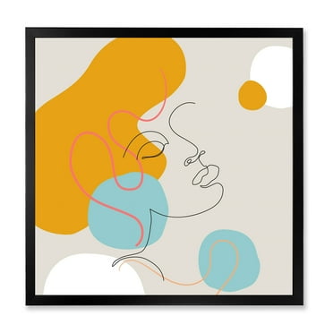 Designart 'Minimal Portrait of Female Face Drawn With One Line I' Modern Framed Art Print