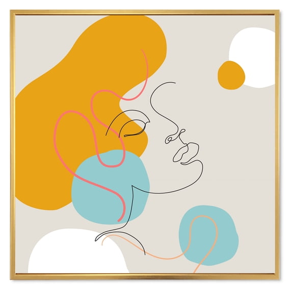 Designart 'Minimal Portrait of Female Face Drawn With One Line I' Modern Framed Canvas Wall Art Print