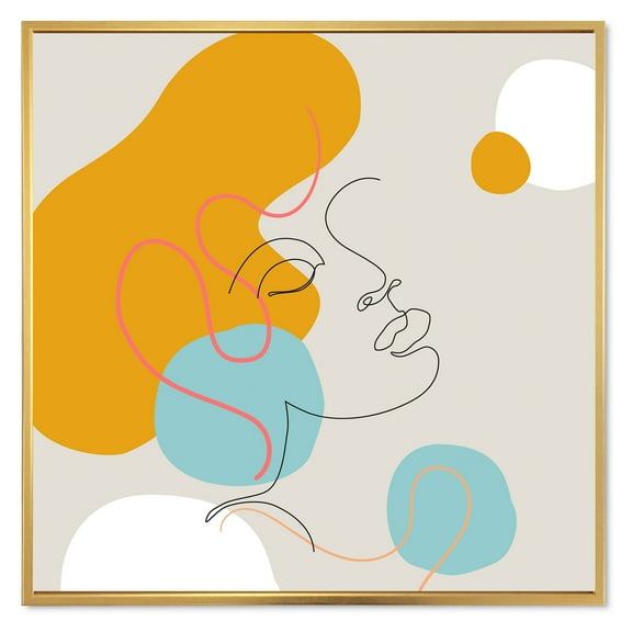 Designart 'Minimal Portrait of Female Face Drawn With One Line I' Modern Framed Canvas Wall Art Print