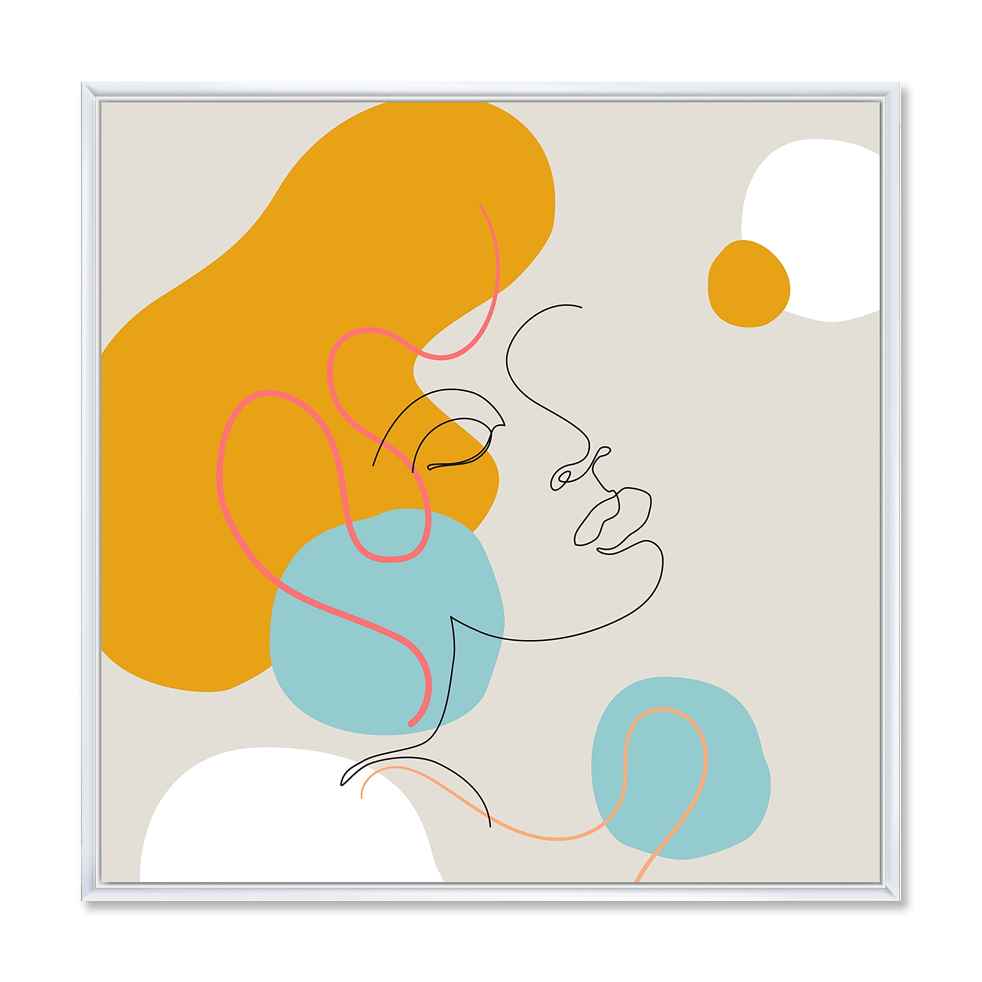 Designart 'Minimal Portrait of Female Face Drawn With One Line I' Modern Framed Canvas Wall Art Print
