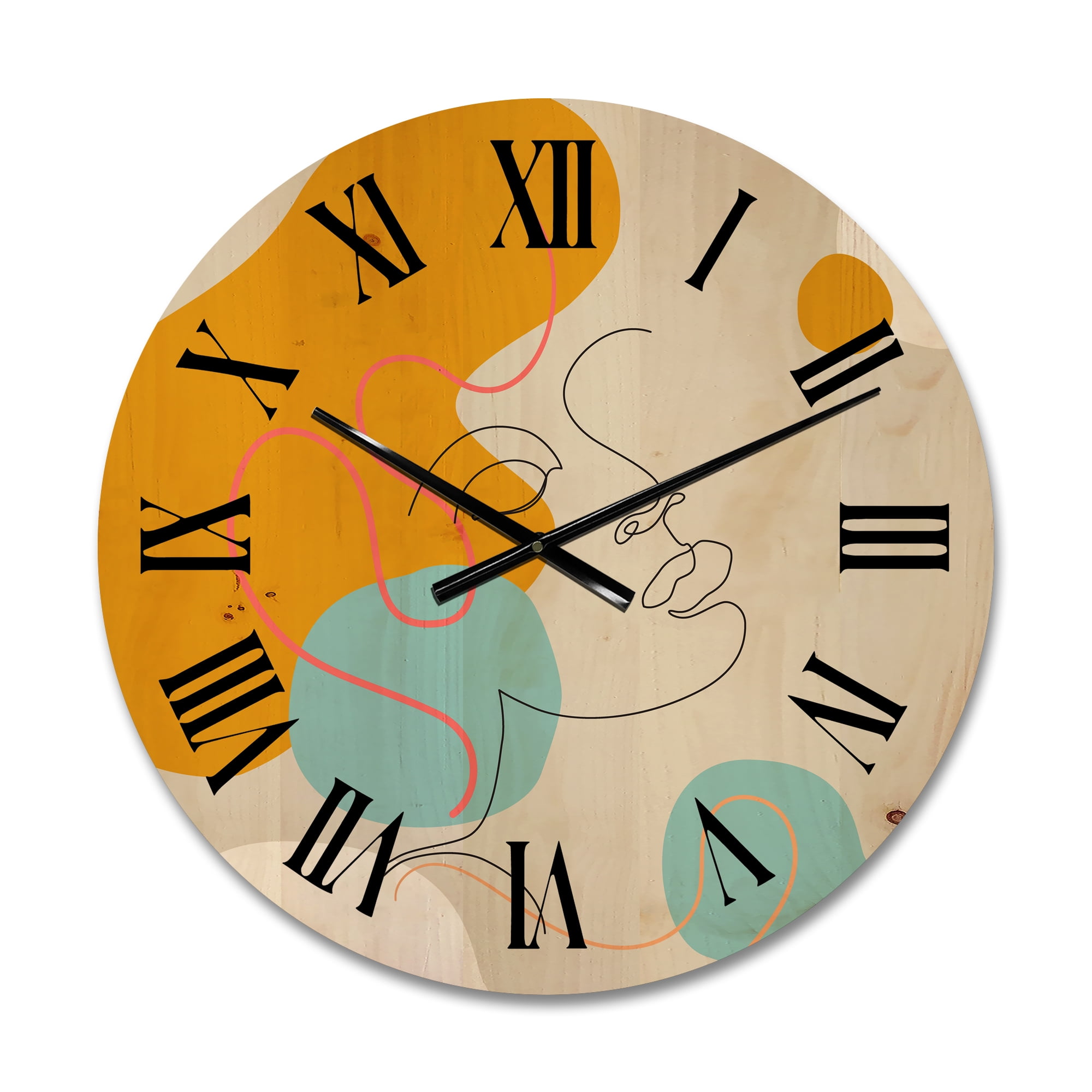 Designart 'Minimal Portrait of Female Face Drawn With One Line I' Modern Wood Wall Clock