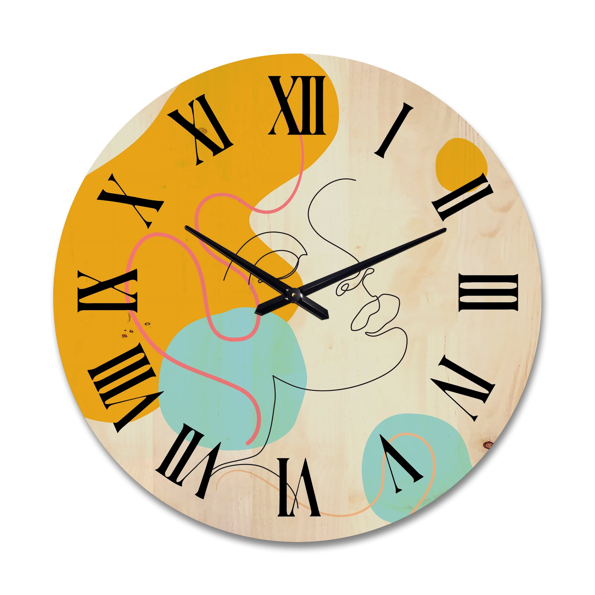 Designart 'Minimal Portrait of Female Face Drawn With One Line I' Modern Wood Wall Clock