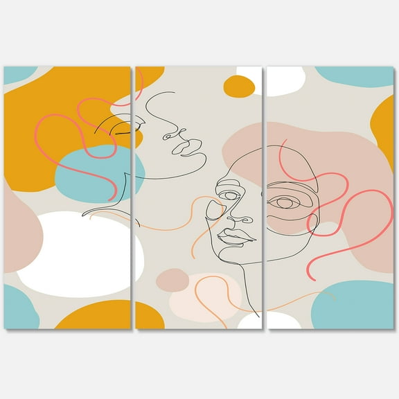 Designart ' Minimal Portrait of Female Face Drawn With One Line II ' Modern Canvas Wall Art Print