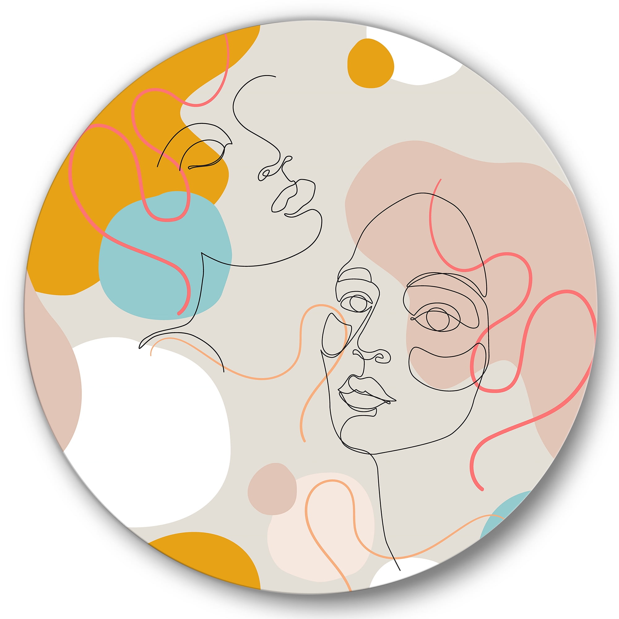 Designart 'Minimal Portrait of Female Face Drawn With One Line II' Modern Circle Metal Wall Art 36x36 - Disc of 36