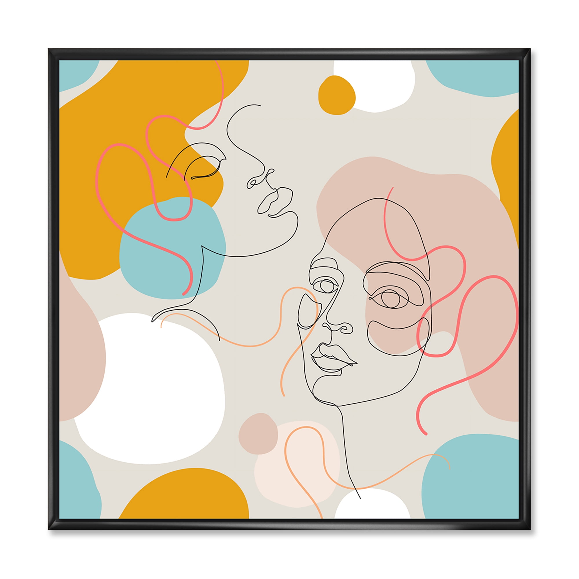 Designart 'Minimal Portrait of Female Face Drawn With One Line II' Modern Framed Canvas Wall Art Print