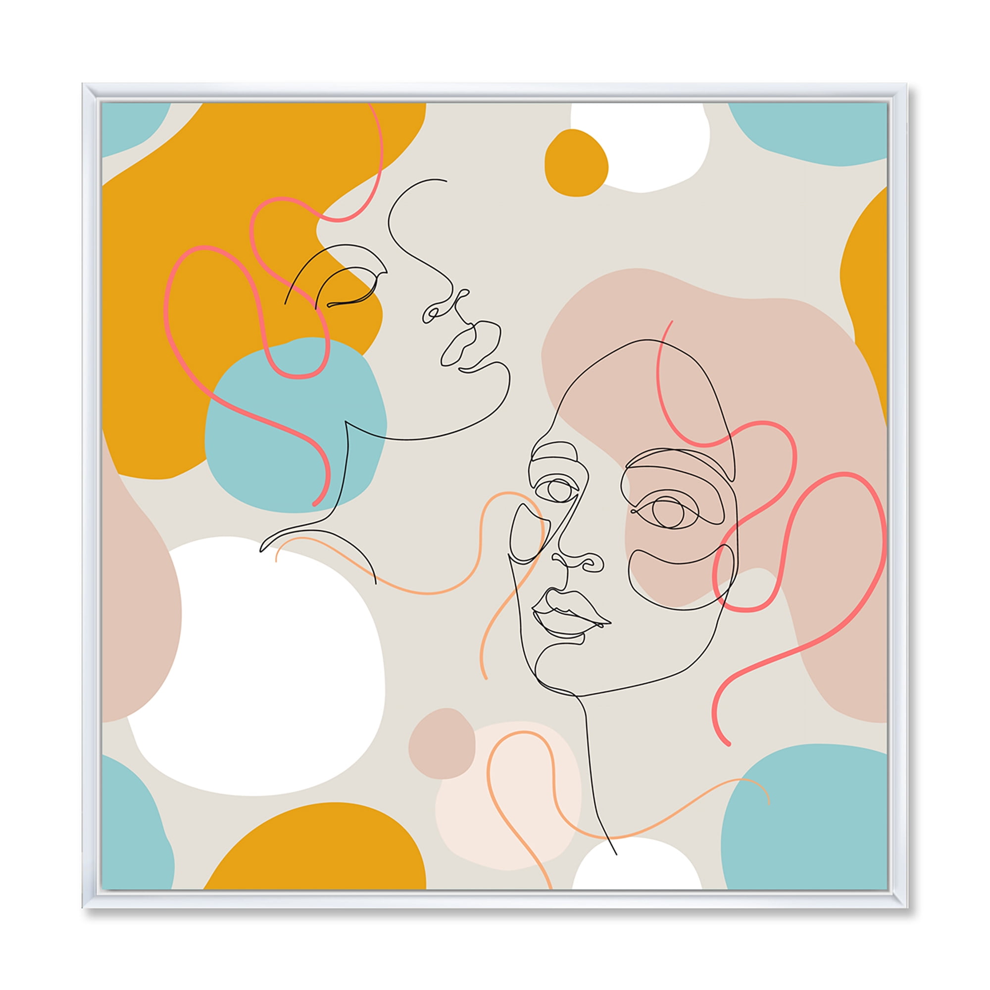 Designart 'Minimal Portrait of Female Face Drawn With One Line II' Modern Framed Canvas Wall Art Print