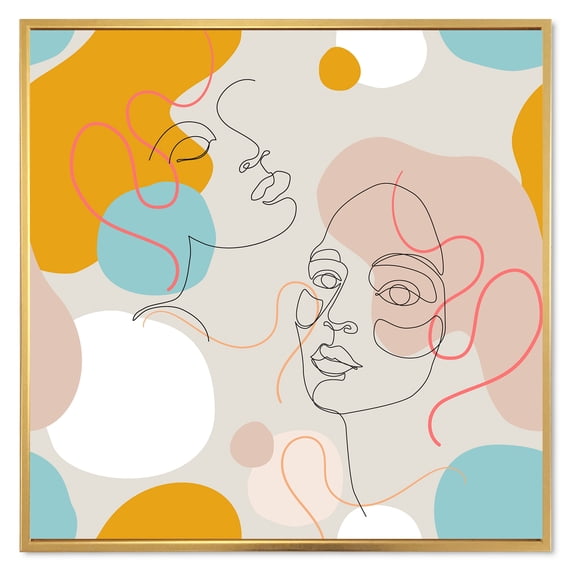 Designart 'Minimal Portrait of Female Face Drawn With One Line II' Modern Framed Canvas Wall Art Print