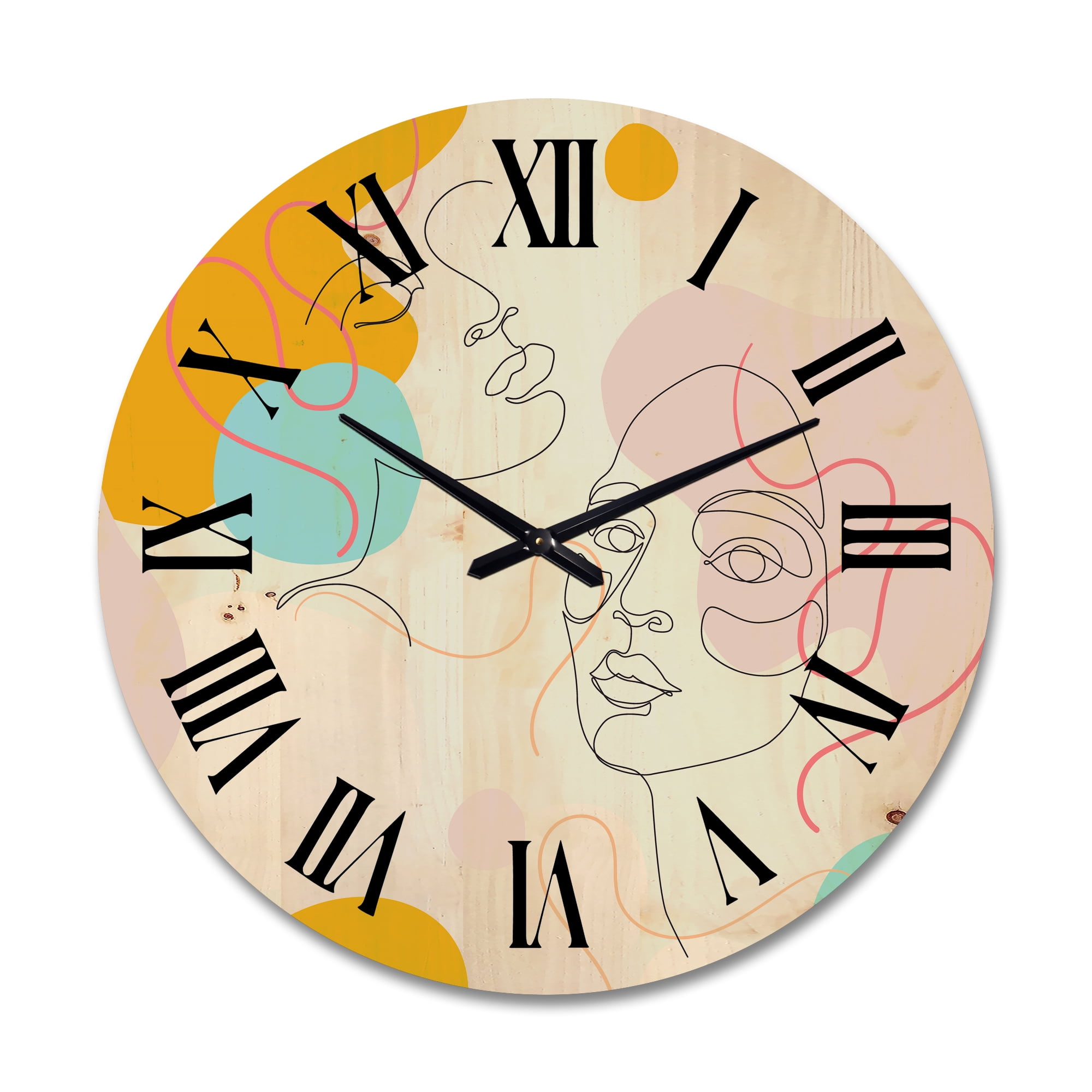 Designart 'Minimal Portrait of Female Face Drawn With One Line II' Modern Wood Wall Clock