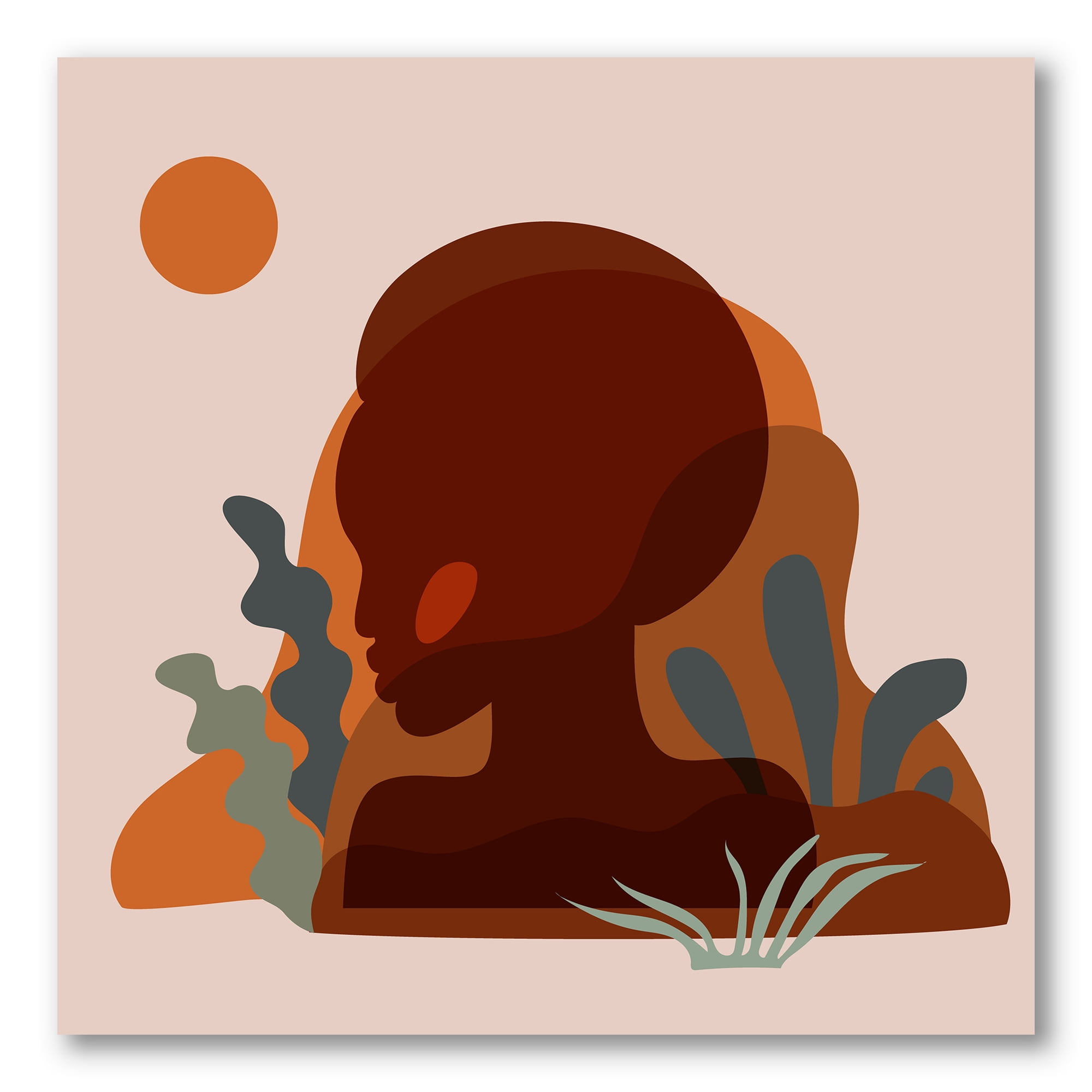 Designart ' Minimal Silhouette Of African American Woman ' Modern Canvas Wall Art Print
