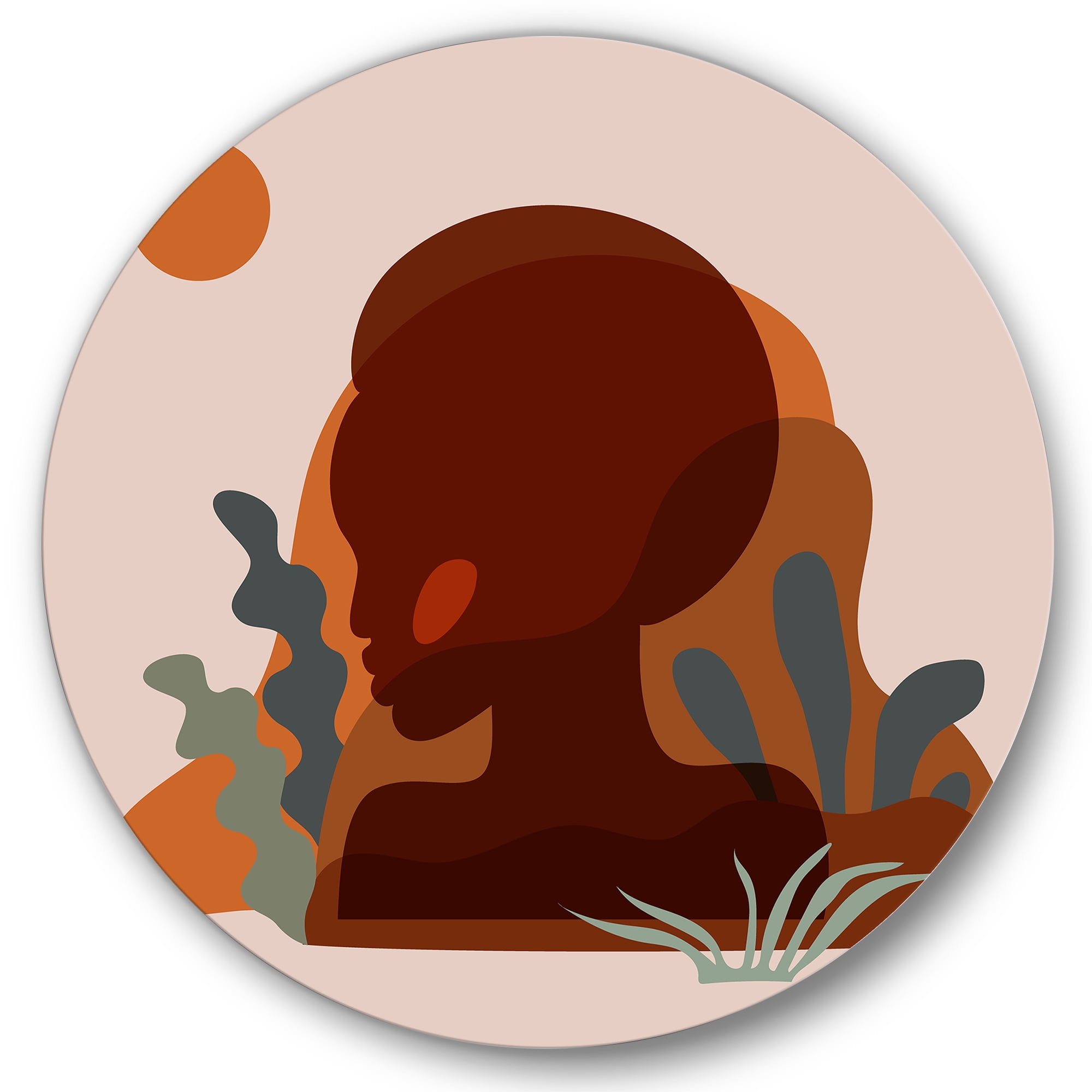 Designart 'Minimal Silhouette Of African American Woman' Modern Circle Metal Wall Art 11x11 - Disc of 11