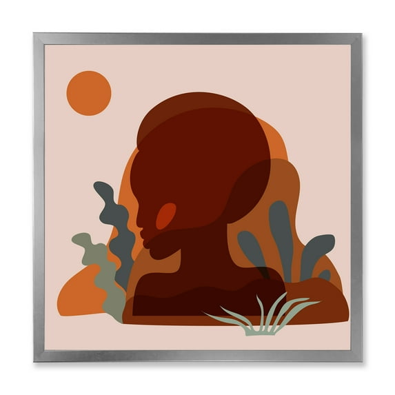 Designart 'Minimal Silhouette Of African American Woman' Modern Framed Art Print