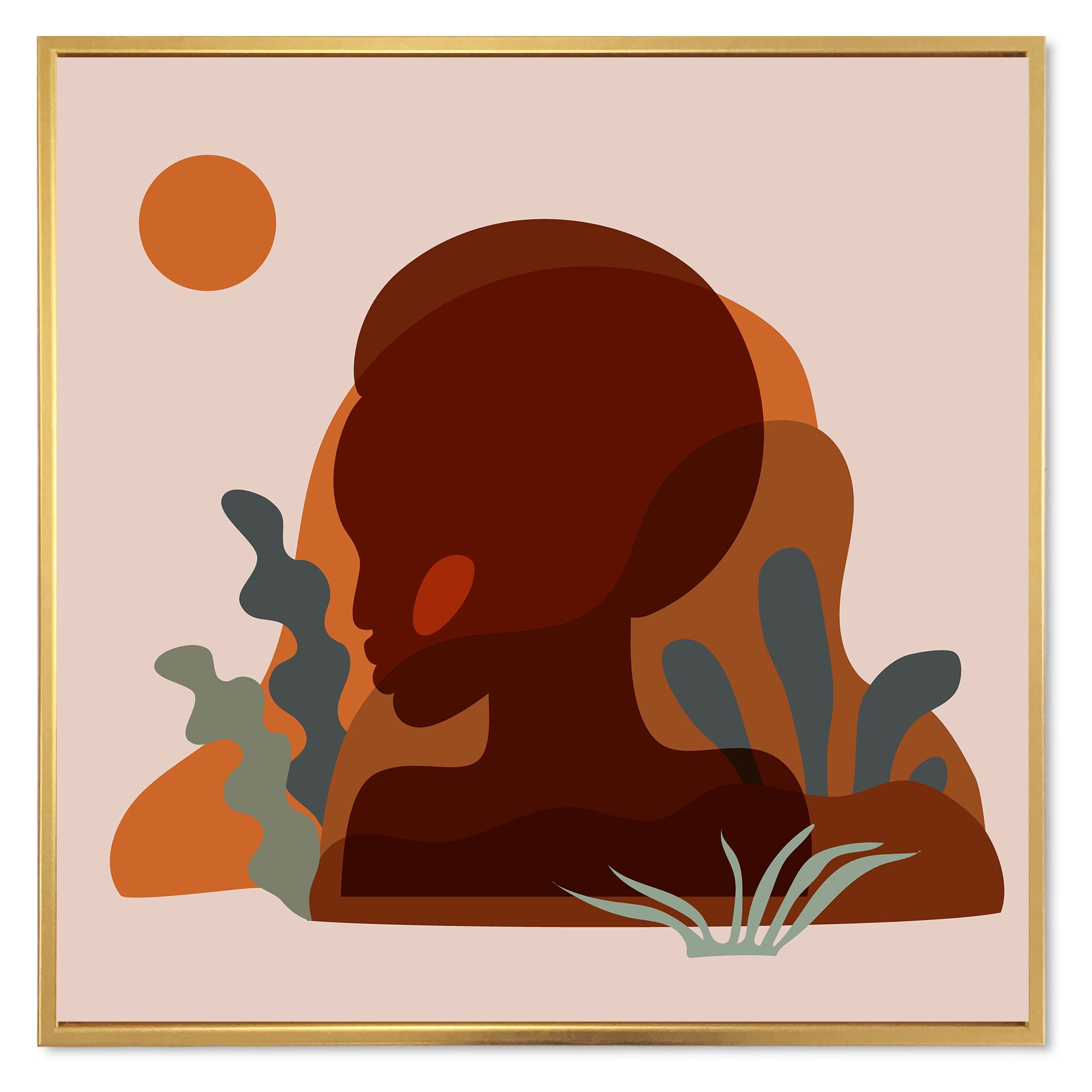 Designart 'Minimal Silhouette Of African American Woman' Modern Framed Canvas Wall Art Print