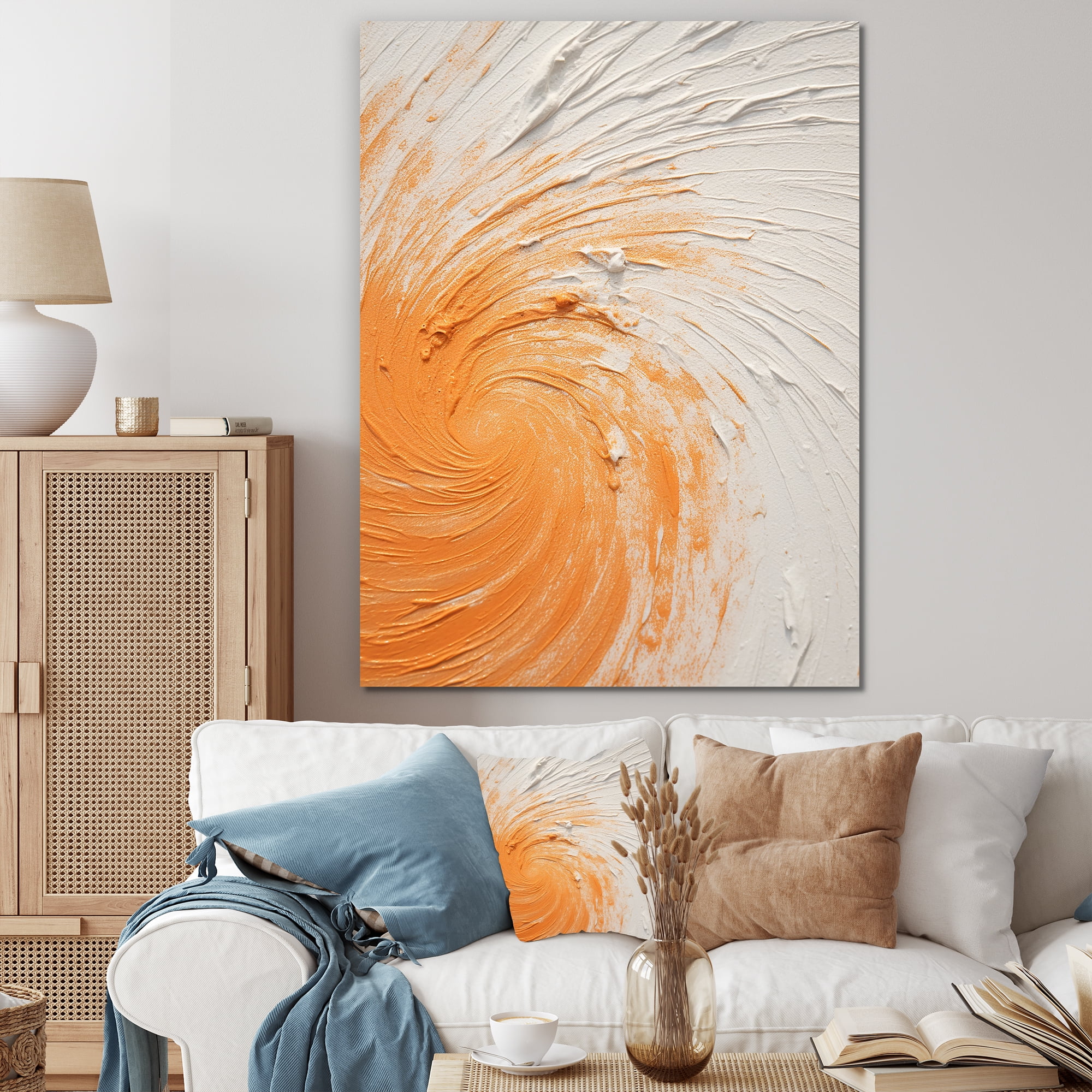 Designart "Minimal Spiral in Orange and White" Abstract Canvas Wall Art