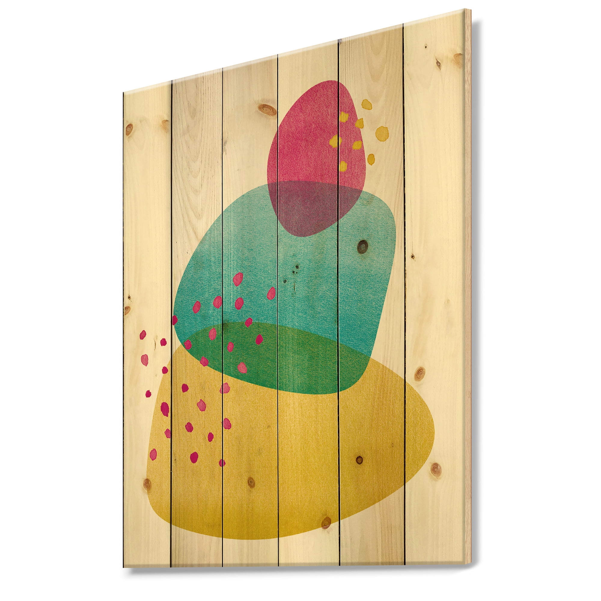 Designart 'Minimal Spots Balance I' Contemporary Print on Natural Pine Wood