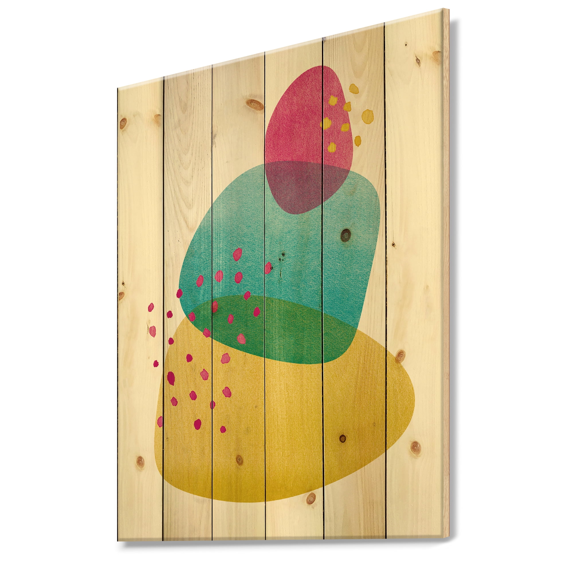 Designart 'Minimal Spots Balance I' Mid-Century Modern Print on Natural Pine Wood
