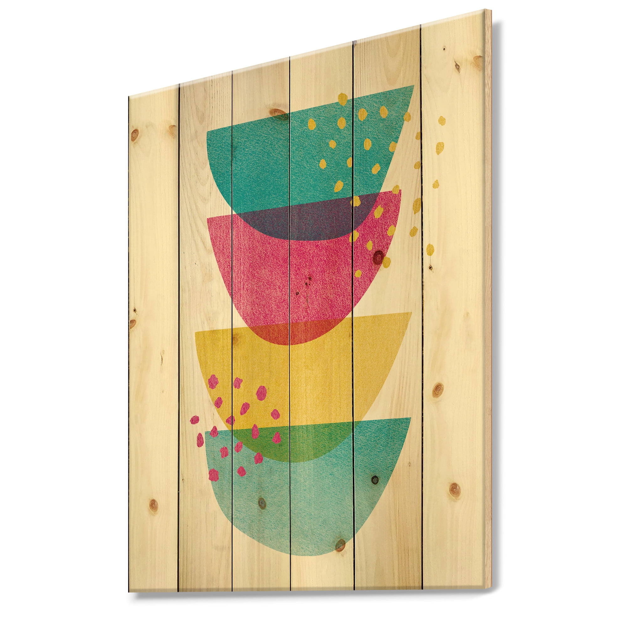 Designart 'Minimal Spots Balance III' Mid-Century Modern Print on Natural Pine Wood