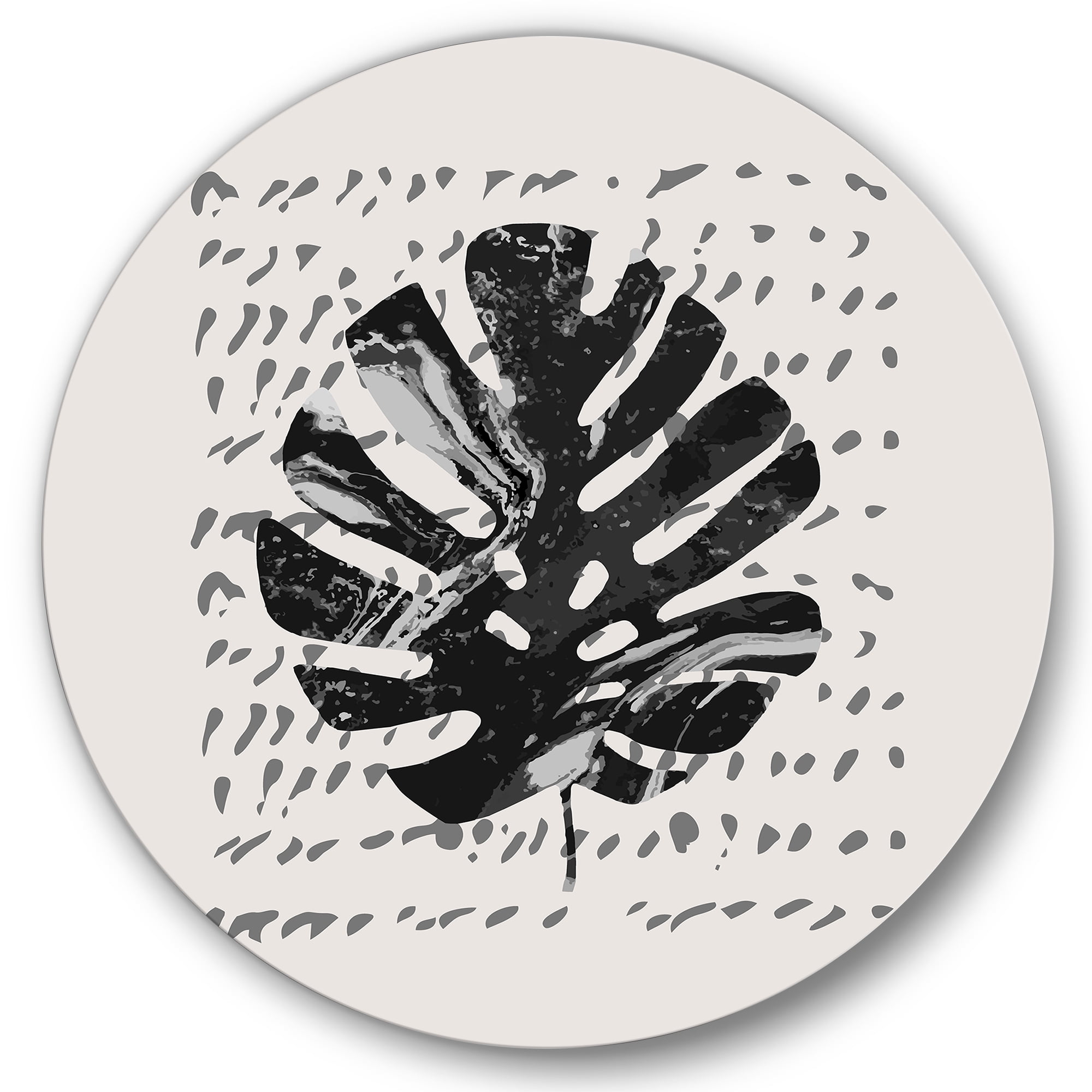 Designart 'Minimal Tropical Palm Leaf Over Grunge Texture' Tropical Circle Metal Wall Art 29x29 - Disc of 29