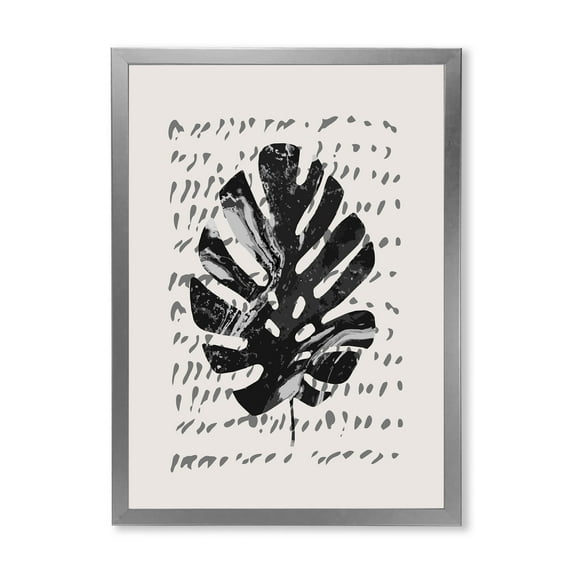 Designart 'Minimal Tropical Palm Leaf Over Grunge Texture' Tropical Framed Art Print