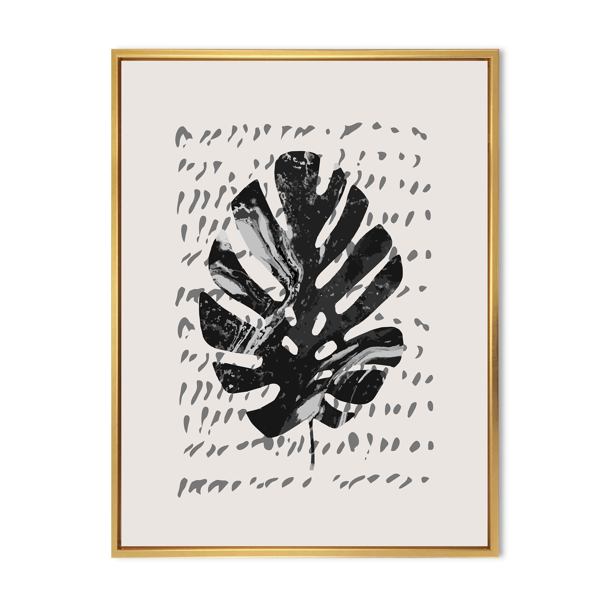 Designart 'Minimal Tropical Palm Leaf Over Grunge Texture' Tropical Framed Canvas Wall Art Print