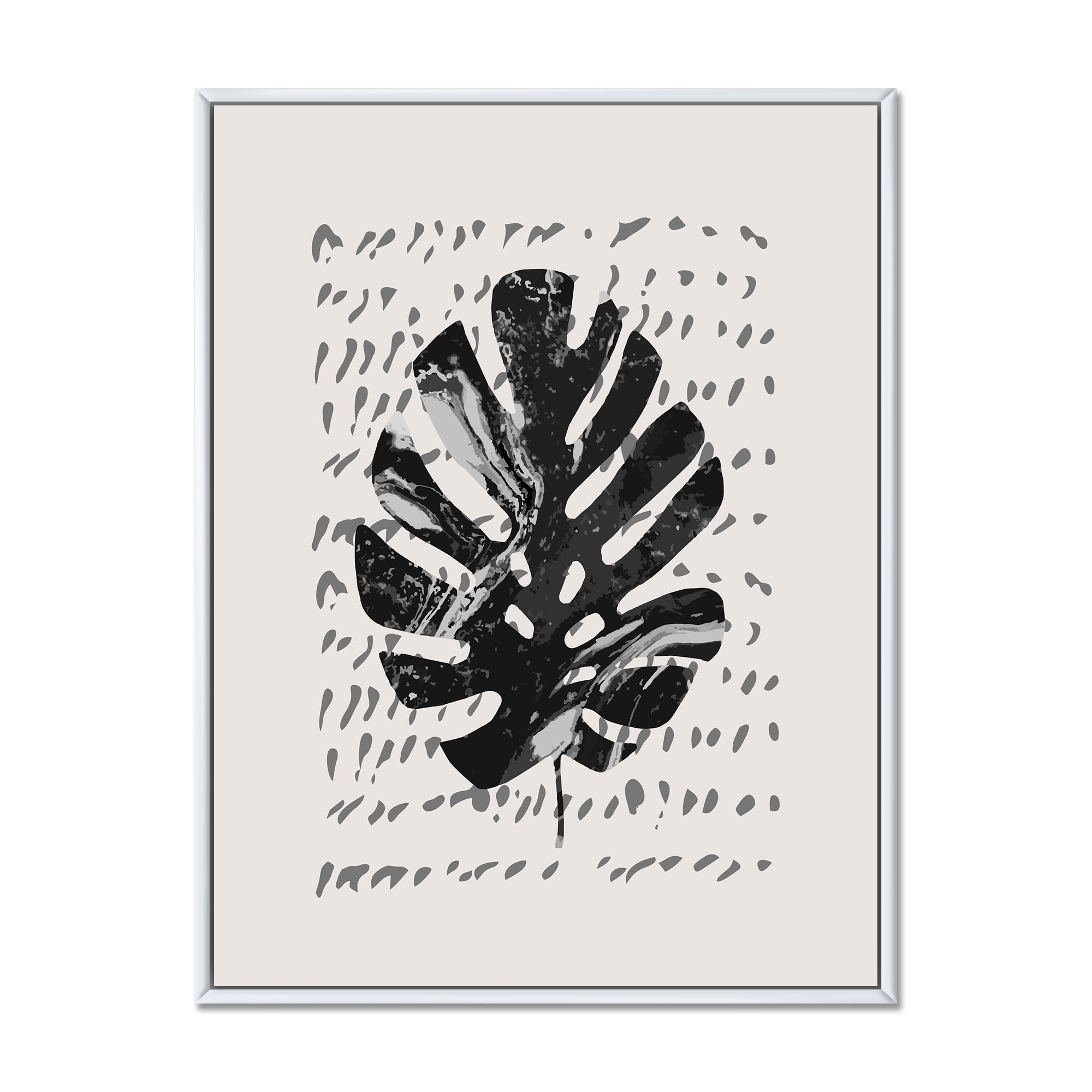 Designart 'Minimal Tropical Palm Leaf Over Grunge Texture' Tropical Framed Canvas Wall Art Print