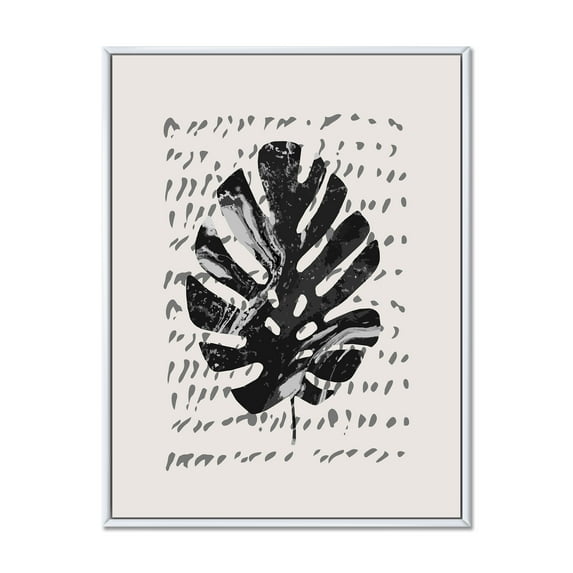 Designart 'Minimal Tropical Palm Leaf Over Grunge Texture' Tropical Framed Canvas Wall Art Print