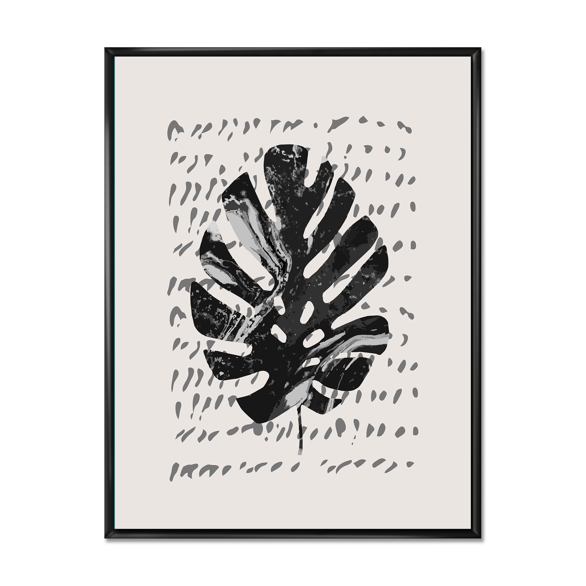 Designart 'Minimal Tropical Palm Leaf Over Grunge Texture' Tropical Framed Canvas Wall Art Print
