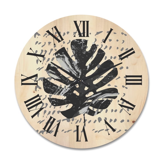 Designart 'Minimal Tropical Palm Leaf Over Grunge Texture' Tropical Wood Wall Clock