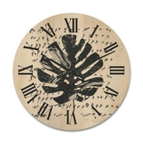 Designart 'Minimal Tropical Palm Leaf Over Grunge Texture' Tropical Wood Wall Clock
