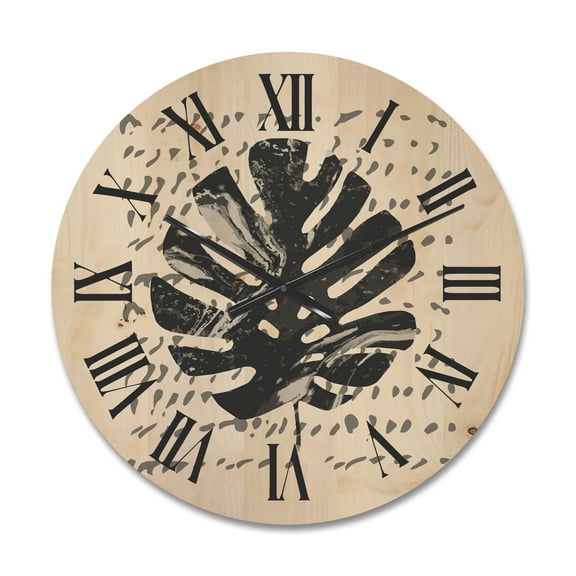 Designart 'Minimal Tropical Palm Leaf Over Grunge Texture' Tropical Wood Wall Clock