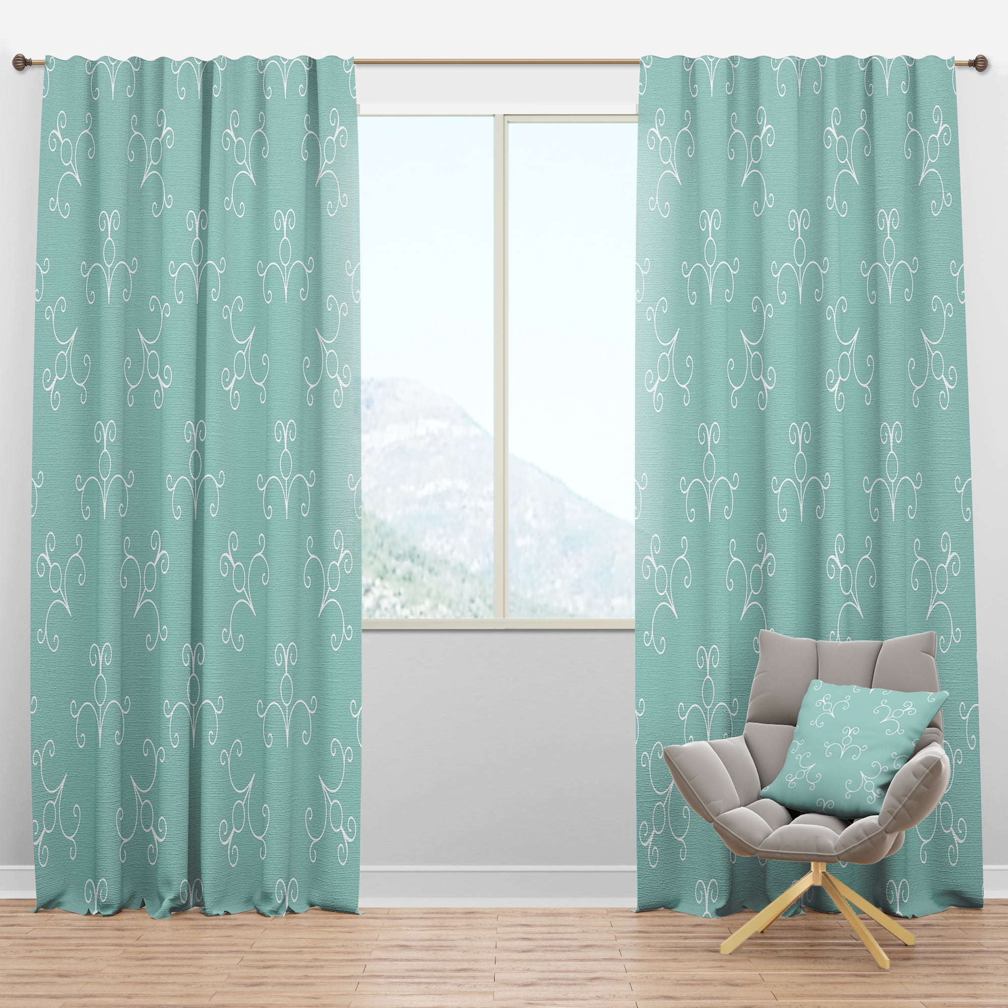 Designart 'Minimal Turquoise Ornament' Mid-Century Modern Blackout Curtain Panel