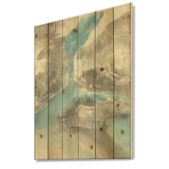Designart 'Minimal Watercolor Blue Tones II' Mid-Century Modern Print on Natural Pine Wood