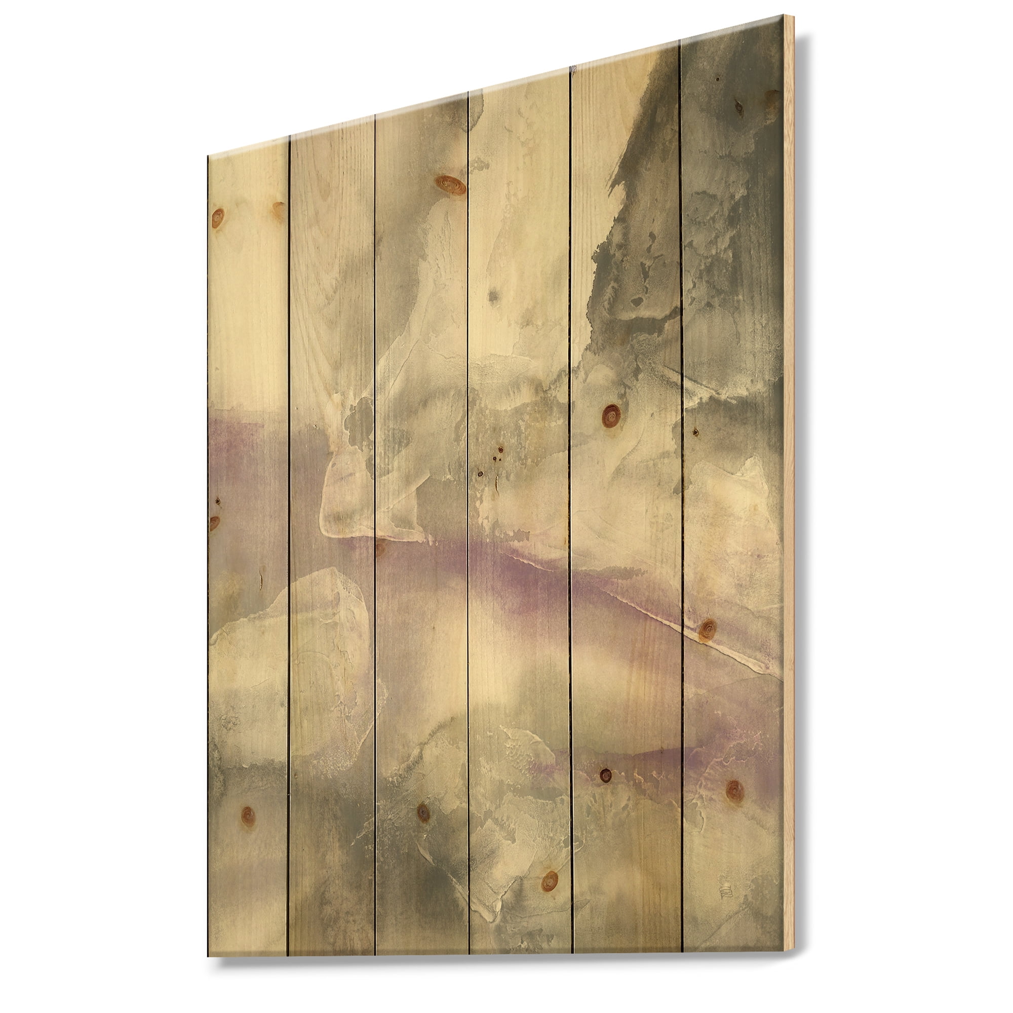 Designart 'Minimal Watercolor Purple Tones I' Modern Farmhouse Print on Natural Pine Wood